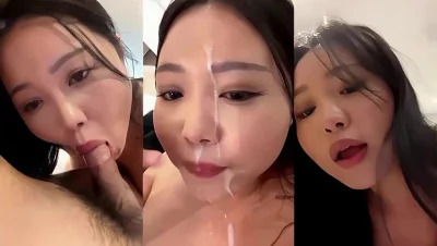 反差骚母狗被颜射的一脸懵逼说好的射胸上没想到喷那么远